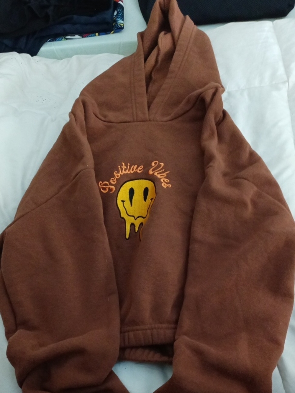 Rue21 Brown Hoodie with Yellow Drip Smile Graphic